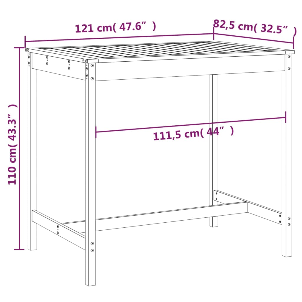 Mesa de jardim 121x82,5x110 cm madeira de pinho maciça