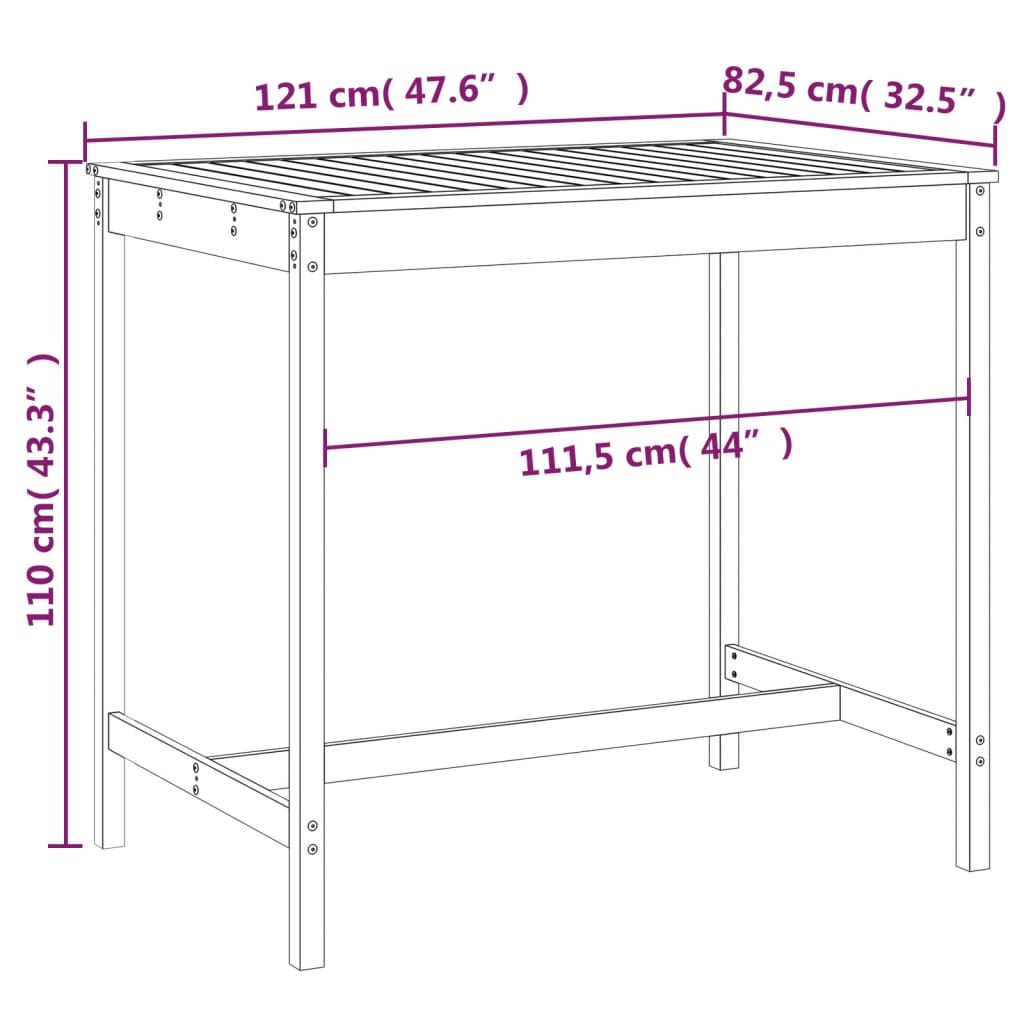 Garden table 121x82.5x110 cm solid pine wood gray