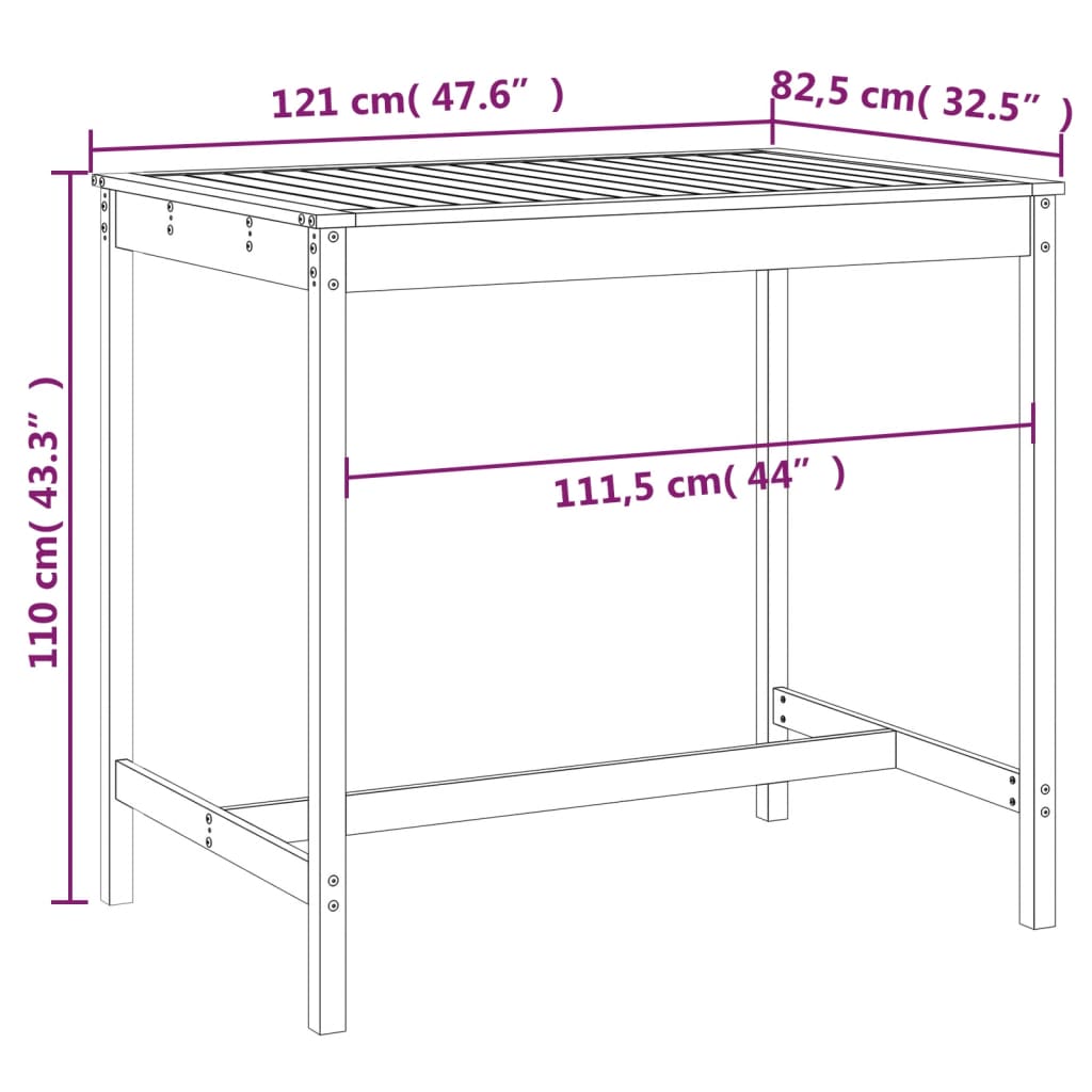 Mesa de jardim 121x82,5x110 cm madeira de pinho maciça cinzento