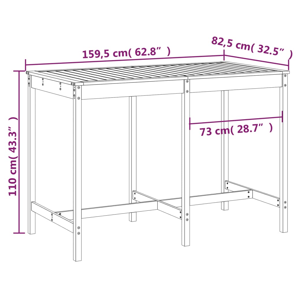 Mesa de jardim 159,5x82,5x110 cm madeira de pinho maciça