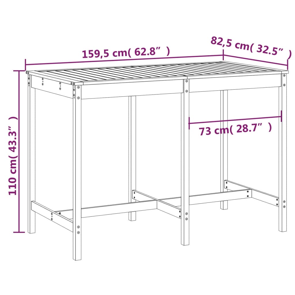 Garden table 159.5x82.5x110 cm solid pine wood white