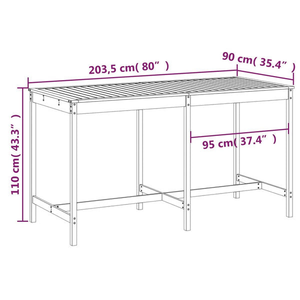 Mesa de jardín 203,5x90x110 cm madera maciza de pino