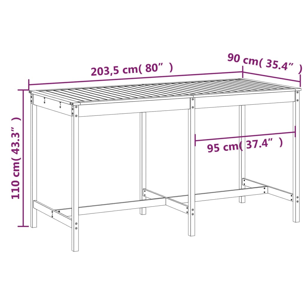 Mesa de jardín 203,5x90x110 cm madera maciza de douglas