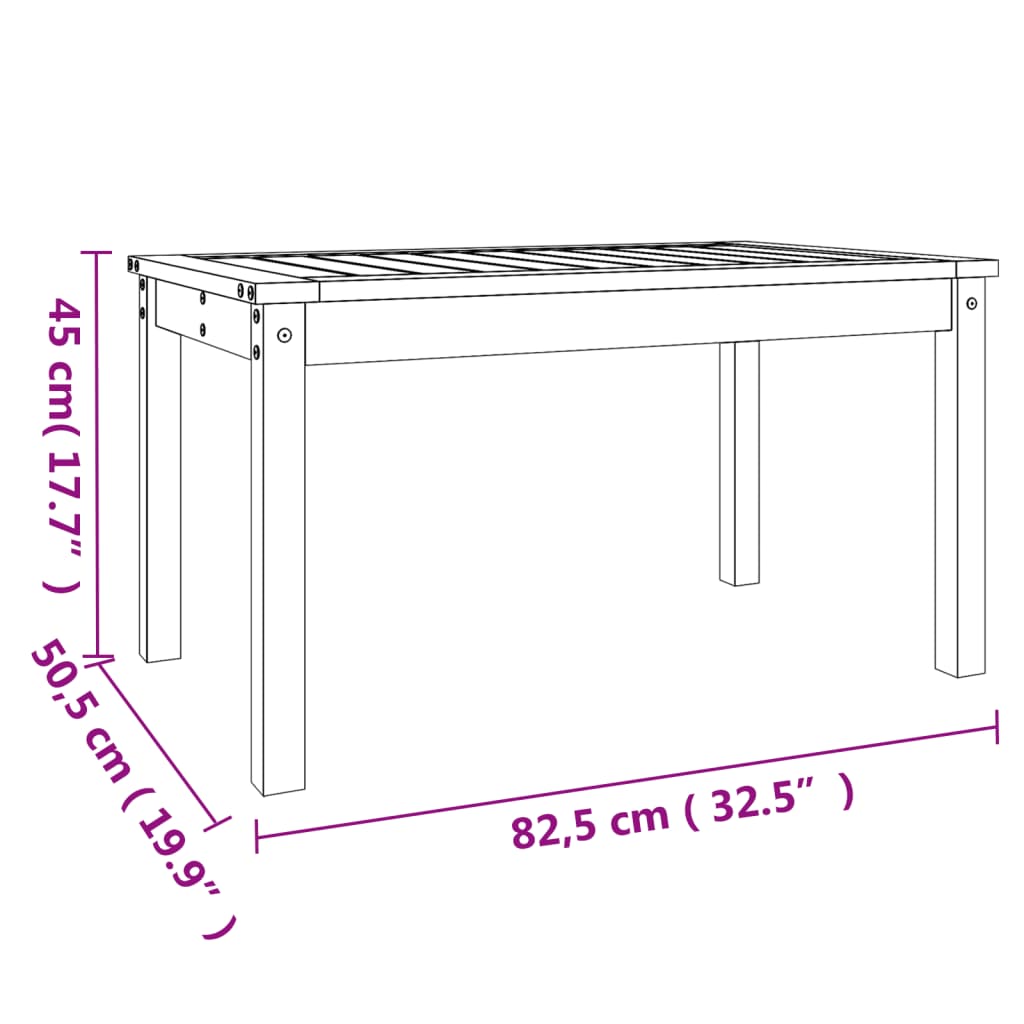 Garden table 82.5x50.5x45 cm solid pine wood gray