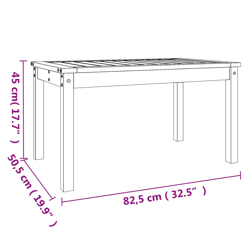 Mesa de jardín 82,5x50,5x45 cm madera maciza de pino gris