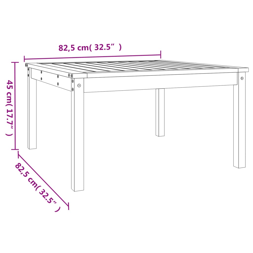 Garden table 82.5x82.5x45 cm solid pine wood white