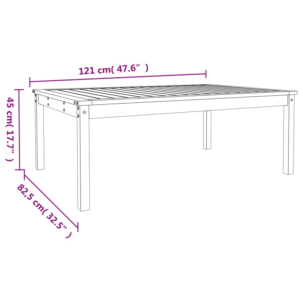 Garden table 121x82.5x45 cm solid pine wood white