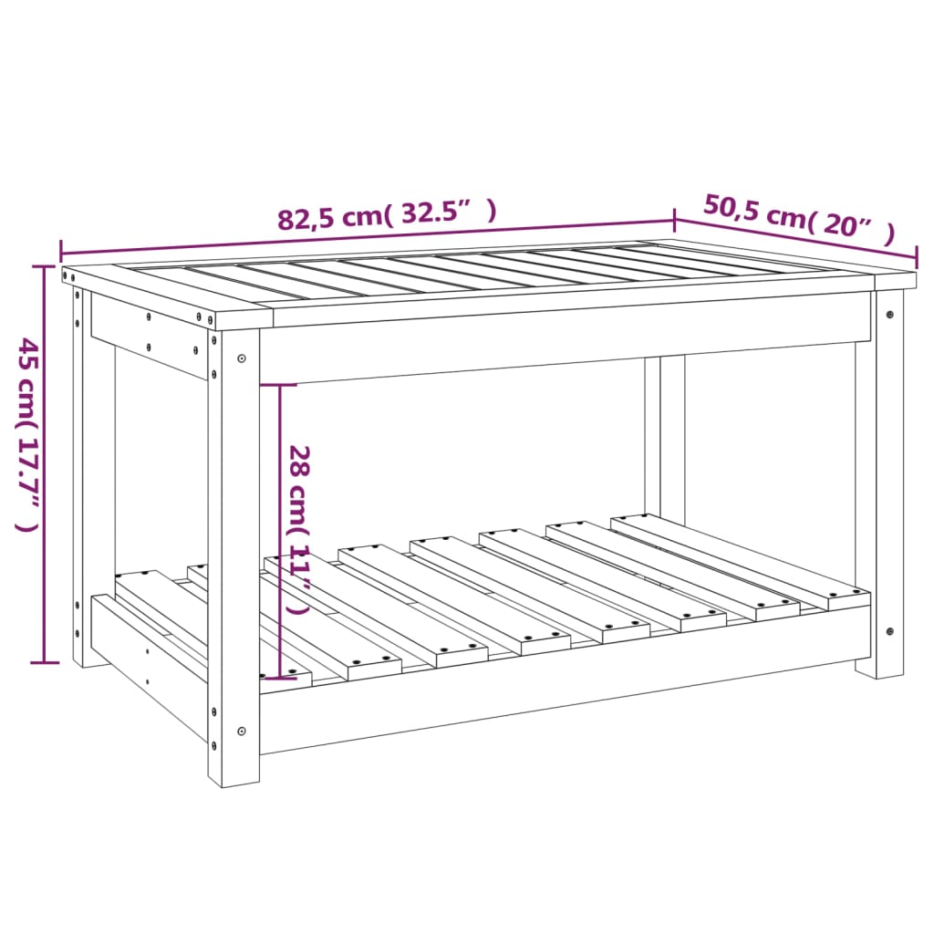 Garden table 82.5x50.5x45 cm solid pine wood gray