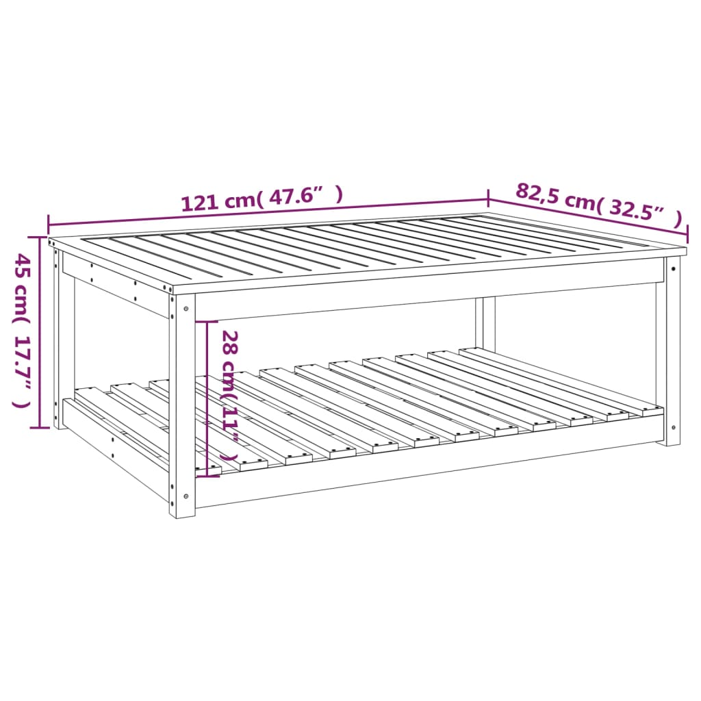 Mesa de jardín 121x82,5x45 cm madera maciza de pino blanco