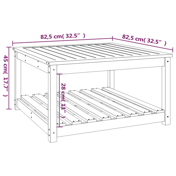 Mesa de jardín 82,5x82,5x45 cm madera maciza de pino