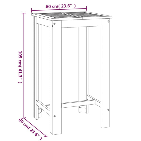 Mesa alta de jardín de madera maciza de acacia 60x60x105 cm