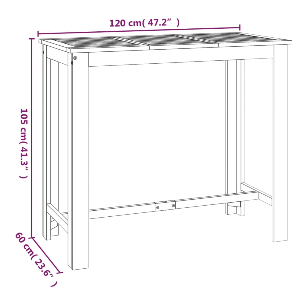 Mesa de bar para jardim 120x60x105 cm madeira de acácia maciça