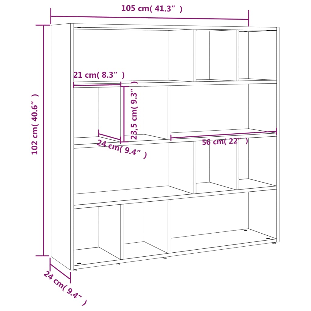 Bookcase/divider 105x24x102 cm white