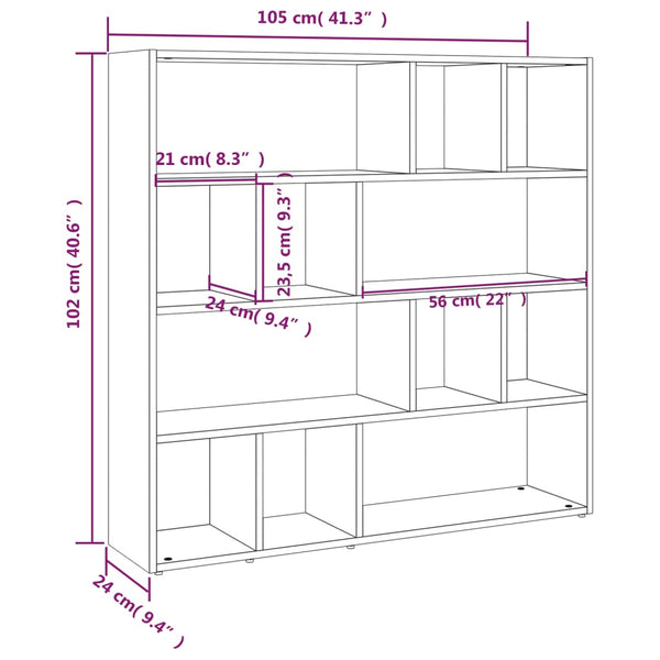 Bookcase/divider 105x24x102 cm white