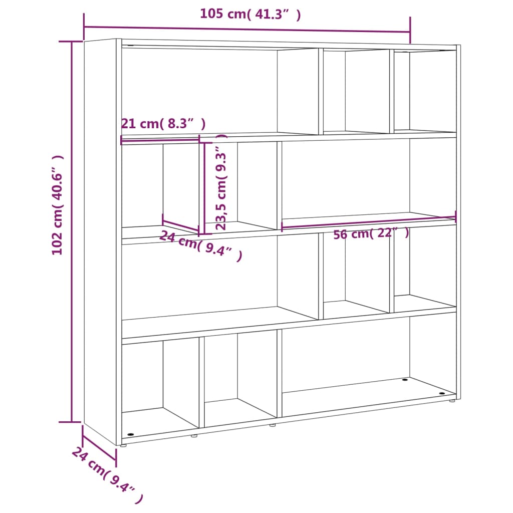 Bookcase/divider 105x24x102 cm black