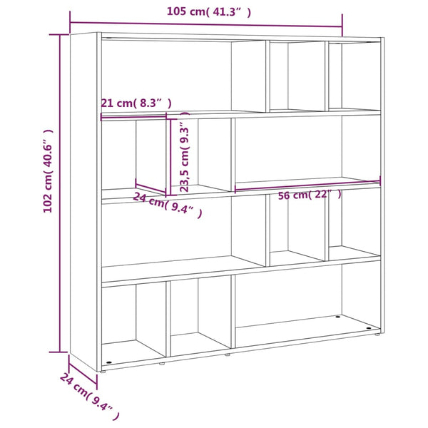 Bookcase/divider 105x24x102 cm glossy white
