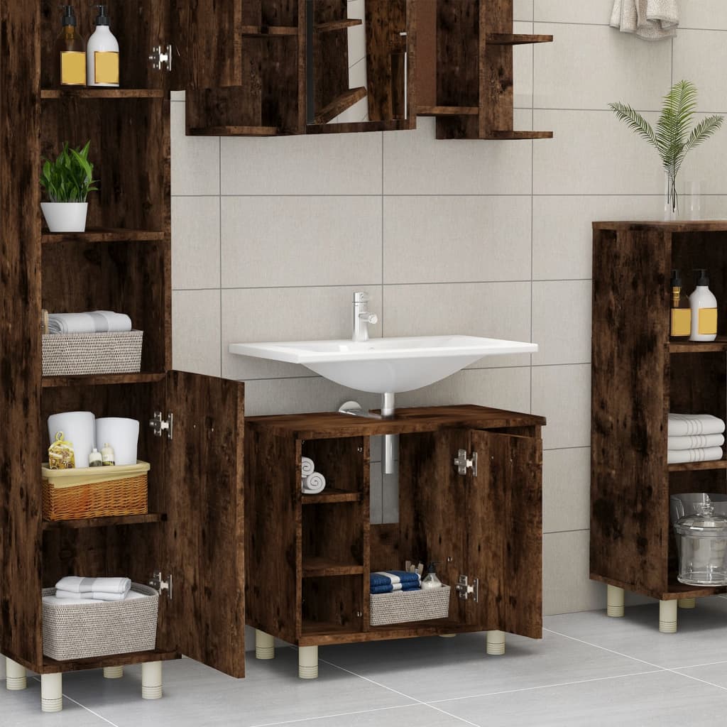 Smoked oak wood bathroom cabinet