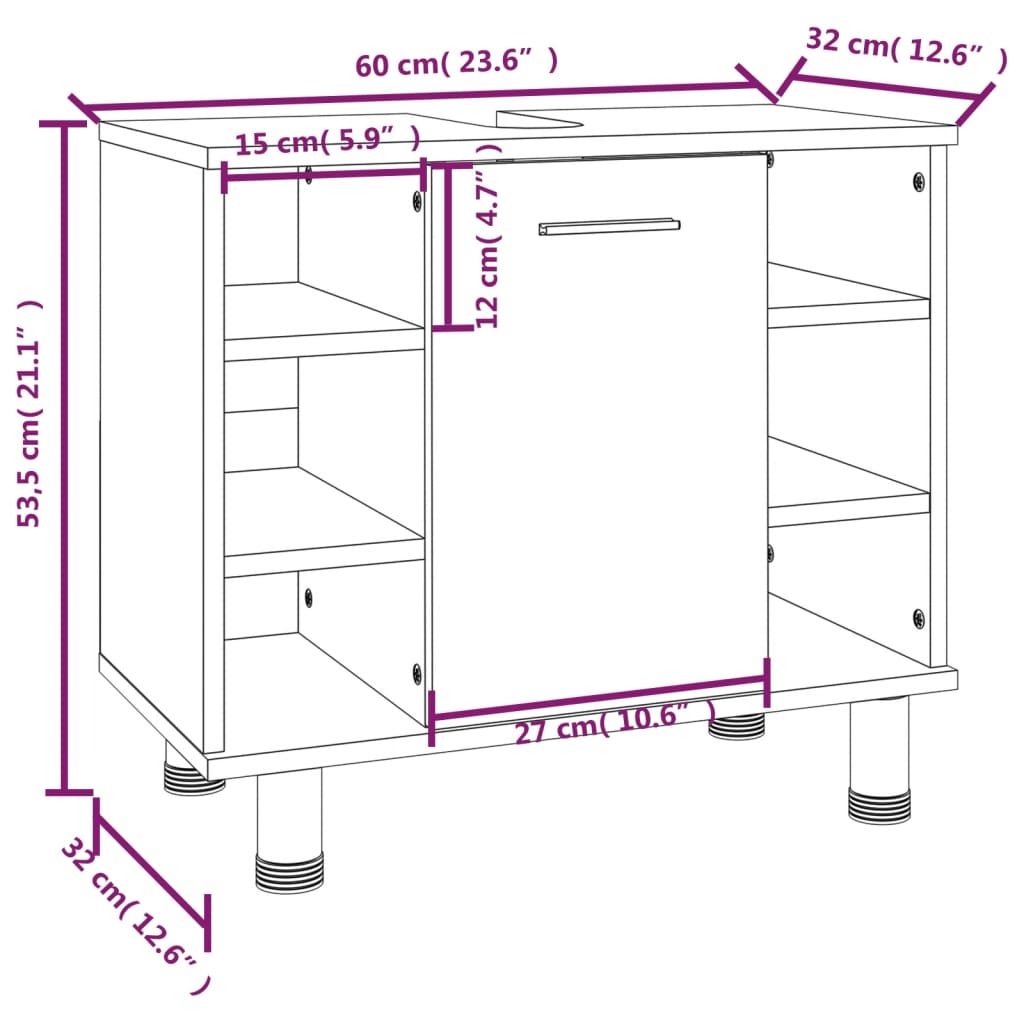 Smoked oak wood bathroom cabinet