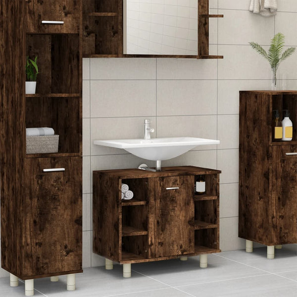 Smoked oak wood bathroom cabinet