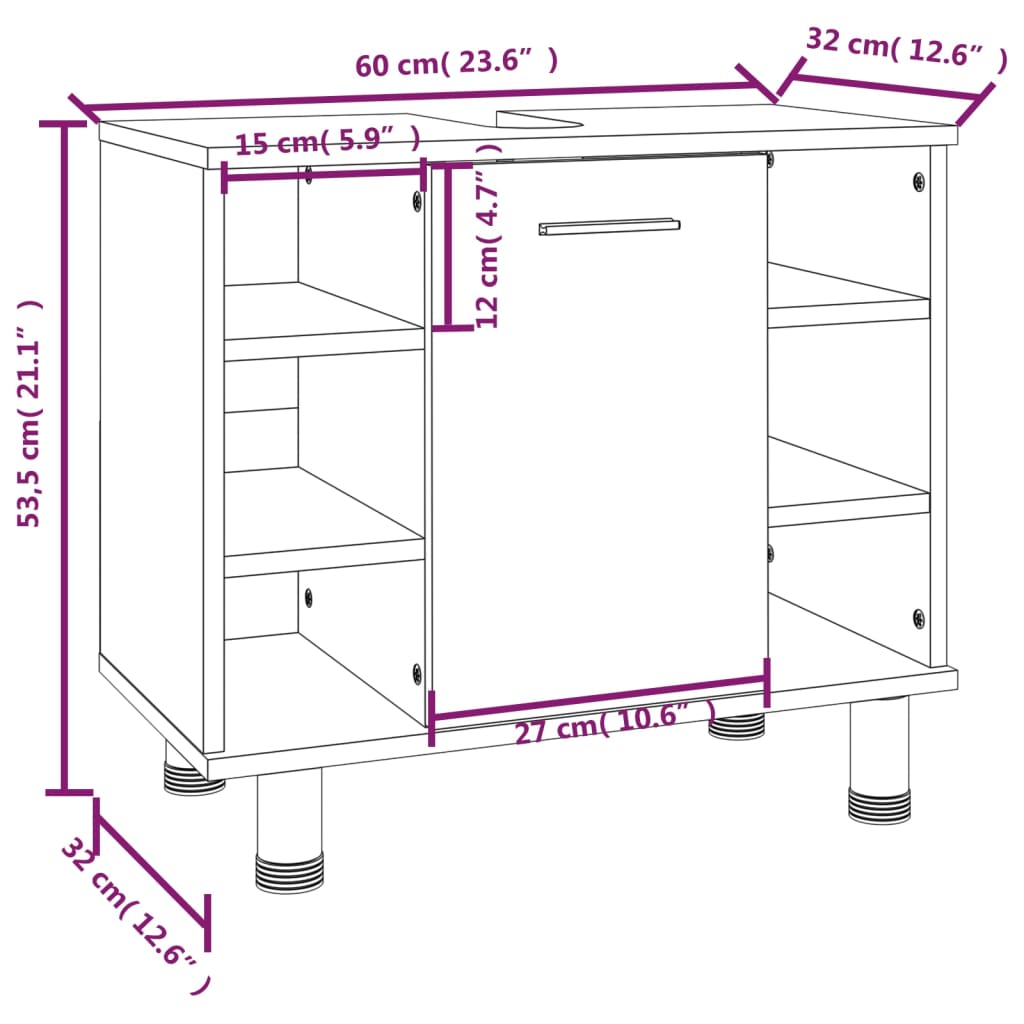 WC cabinet 60x32x53.5 cm made of sonoma gray wood