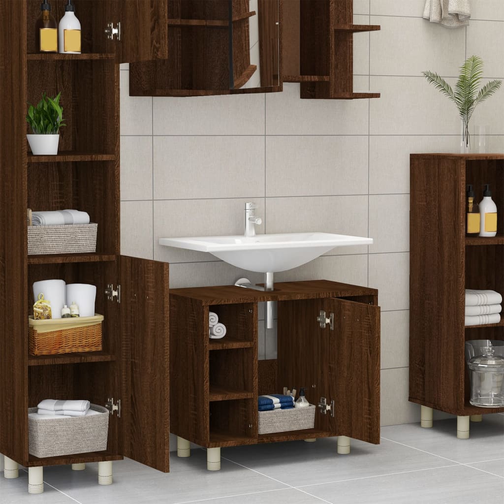Mueble de baño de madera de roble marrón