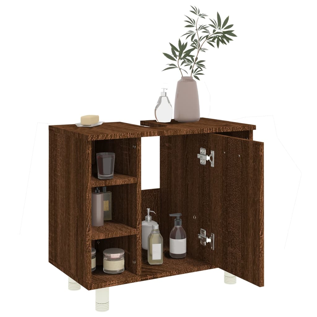 Brown oak wood bathroom cabinet