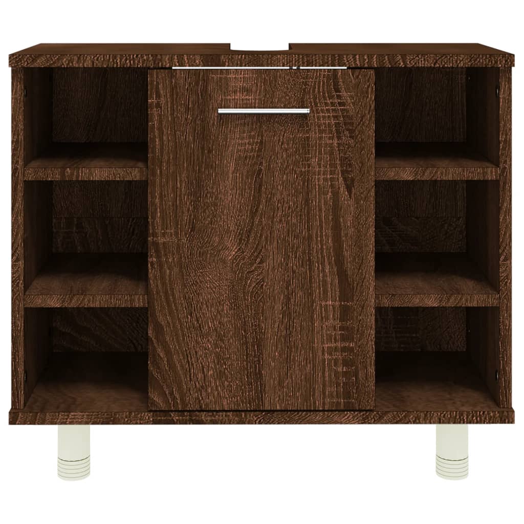 Brown oak wood bathroom cabinet