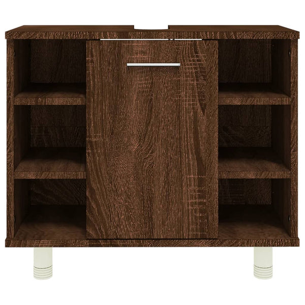 Brown oak wood bathroom cabinet