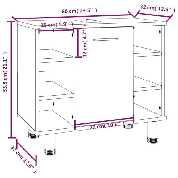 Brown oak wood bathroom cabinet