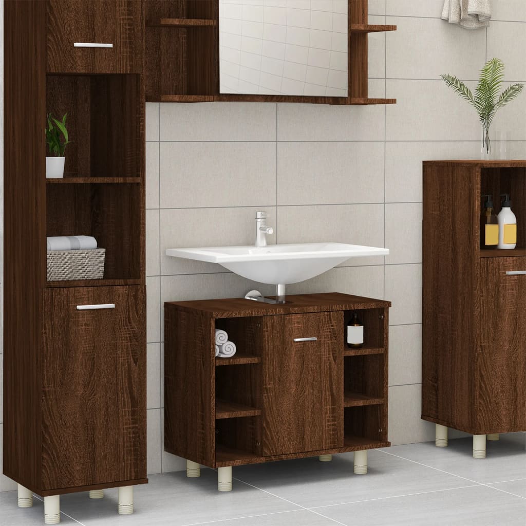 Mueble de baño de madera de roble marrón