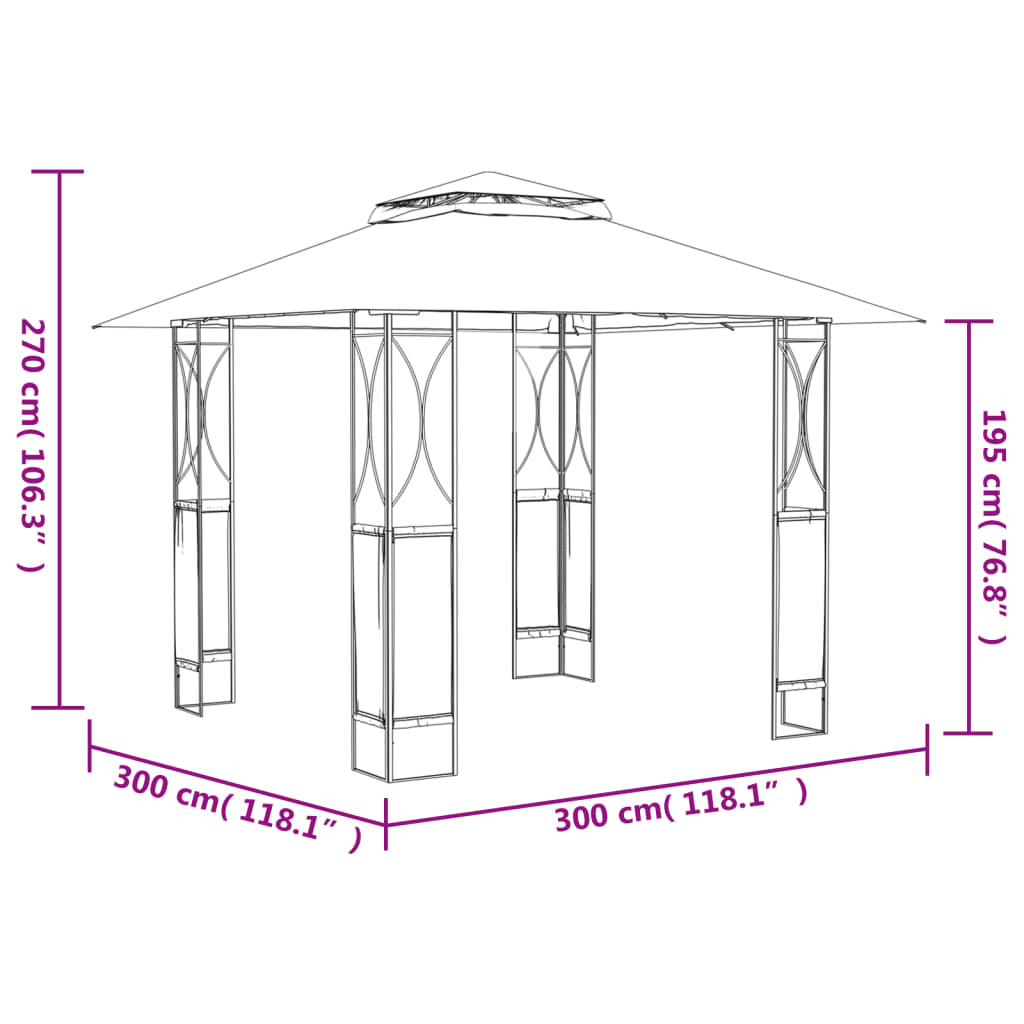 Gazebo com telhado 300x300x270 cm aço antracite