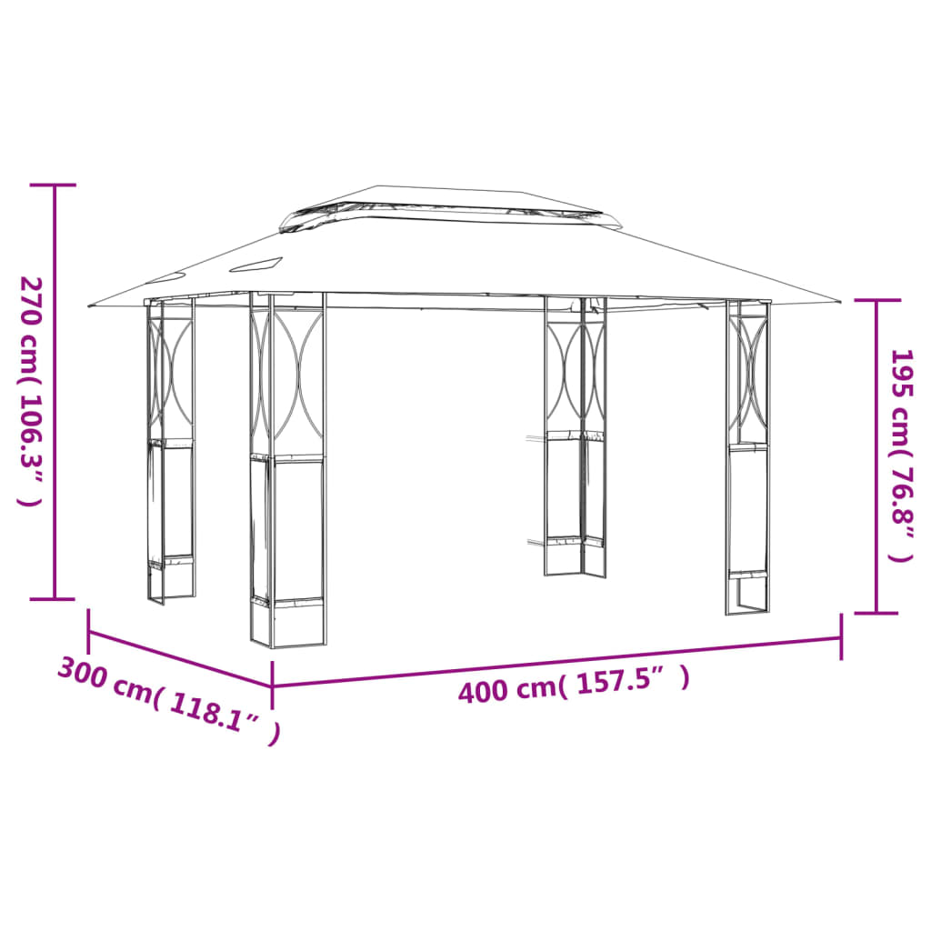 Gazebo com telhado 400x300x270 cm aço antracite