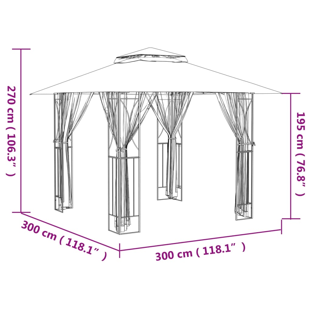 Gazebo com paredes laterais 300x300x270 cm aço antracite