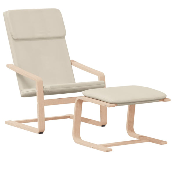 Cadeira de descanso com banco p/ pés tecido cor creme