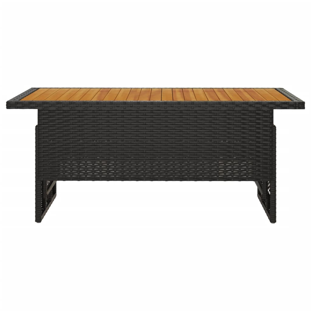 Mesa de jardim 100x50x43/63 cm acácia maciça/vime PE preto