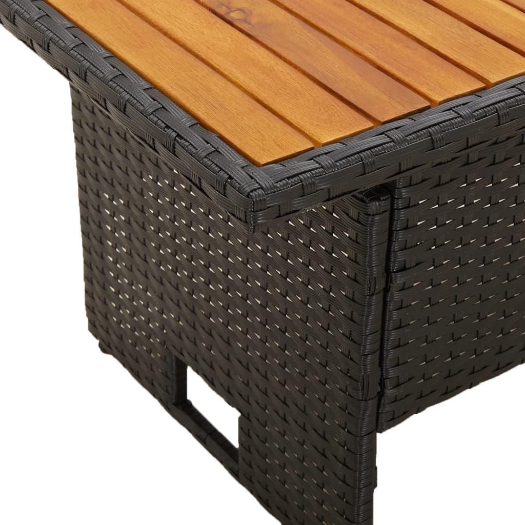 Mesa de jardim 100x50x43/63 cm acácia maciça/vime PE preto