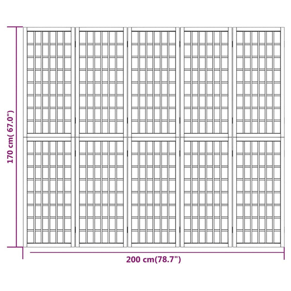 Biombo dobrável com 5 painéis estilo japonês 200x170 cm