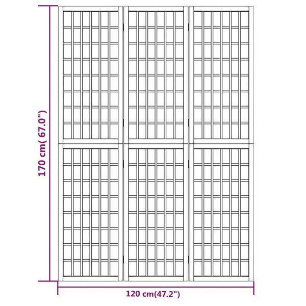 Biombo dobrável com 3 painéis estilo japonês 120x170 cm branco