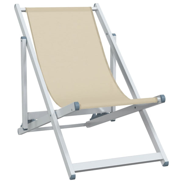 Cadeiras de praia dobráveis 2 pcs alumínio e textilene creme