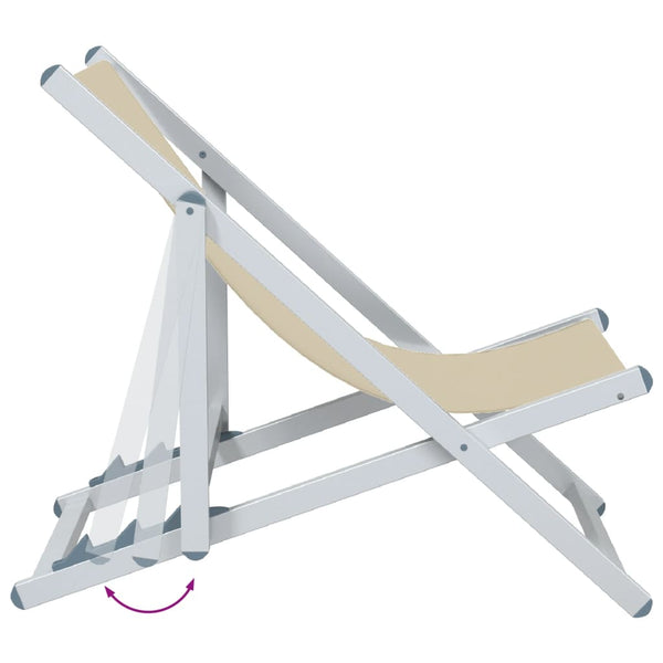 Cadeiras de praia dobráveis 2 pcs alumínio e textilene creme