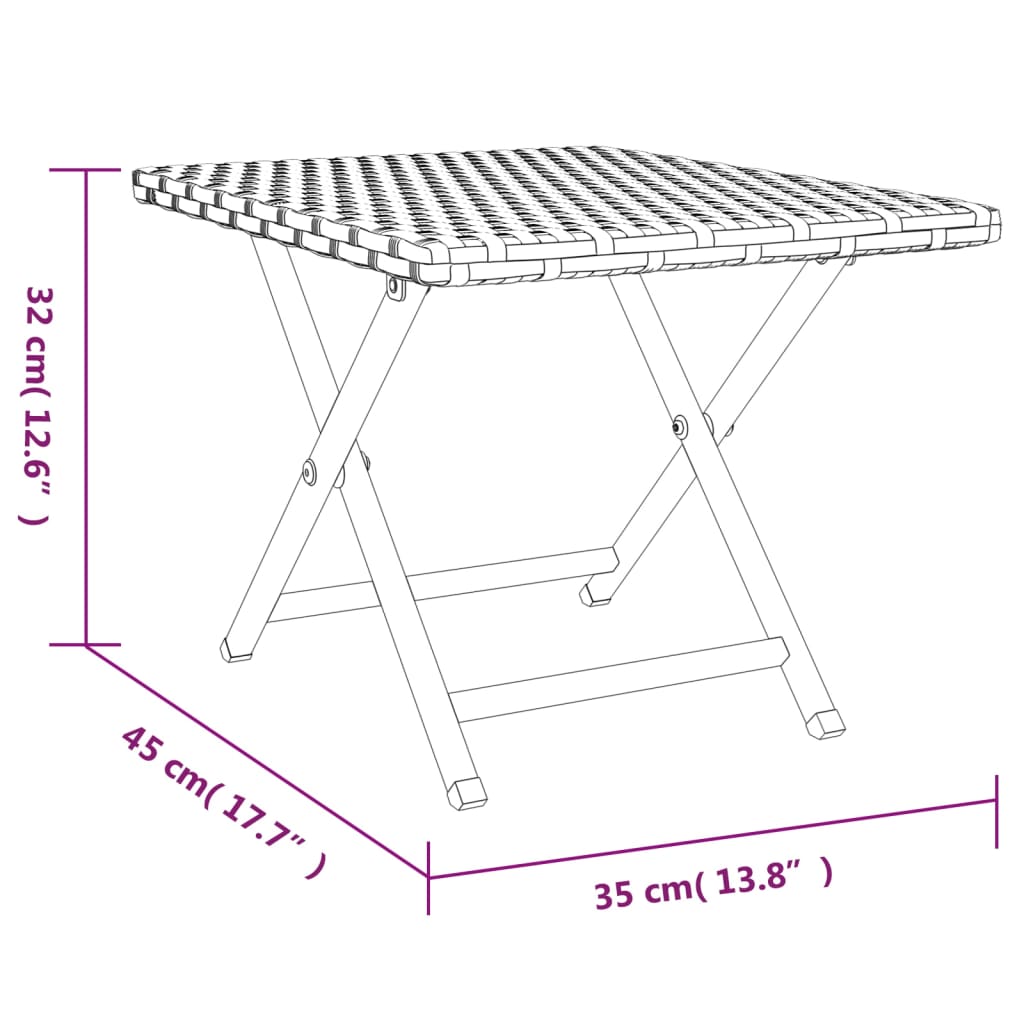 Mesa dobrável 45x35x32 cm vime PE castanho