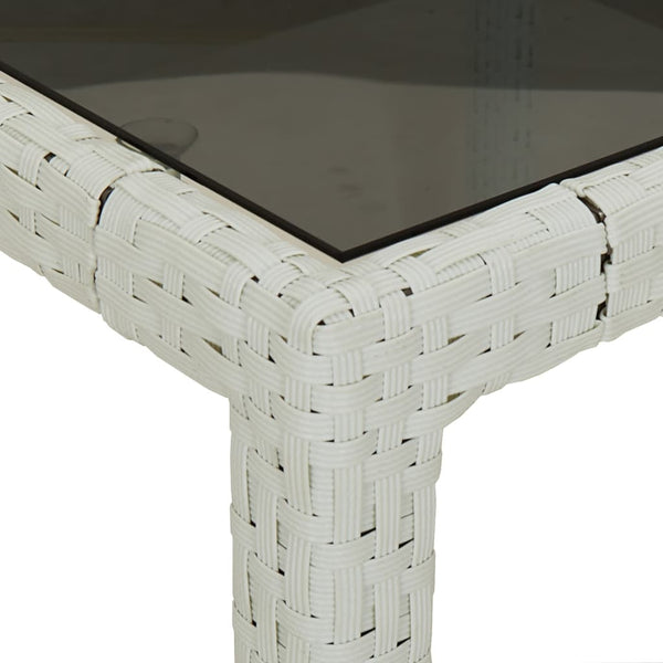Mesa de jardim 250x100x75 cm vime PE/vidro temperado branco