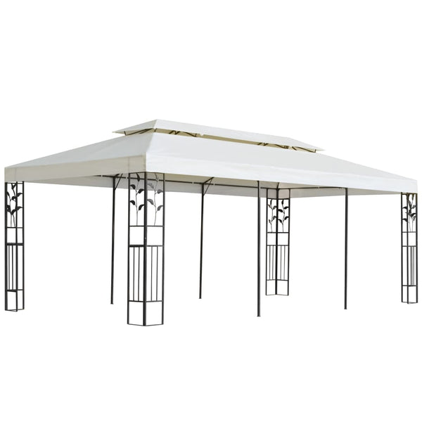 Gazebo com telhado duplo 6x3 m aço branco