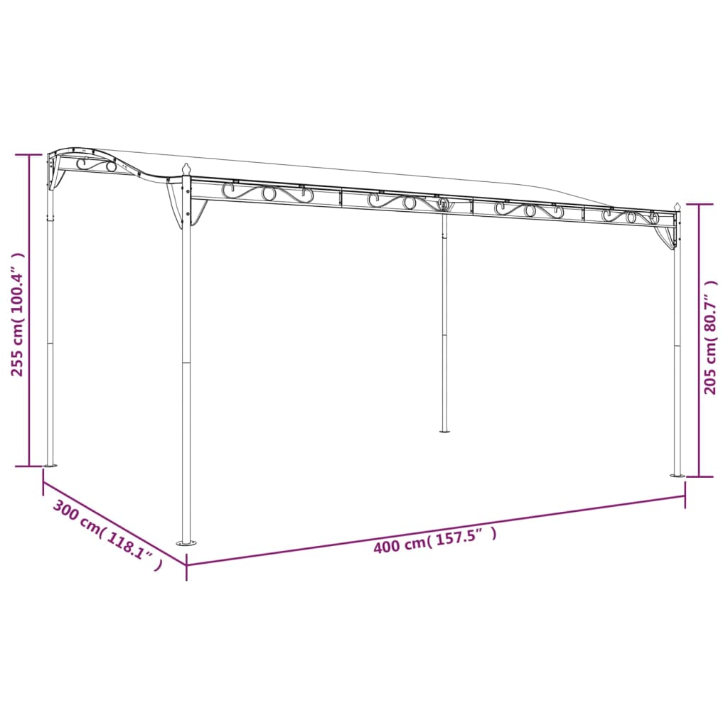 Toldo 4x3 m 180 g/m² tecido e aço antracite