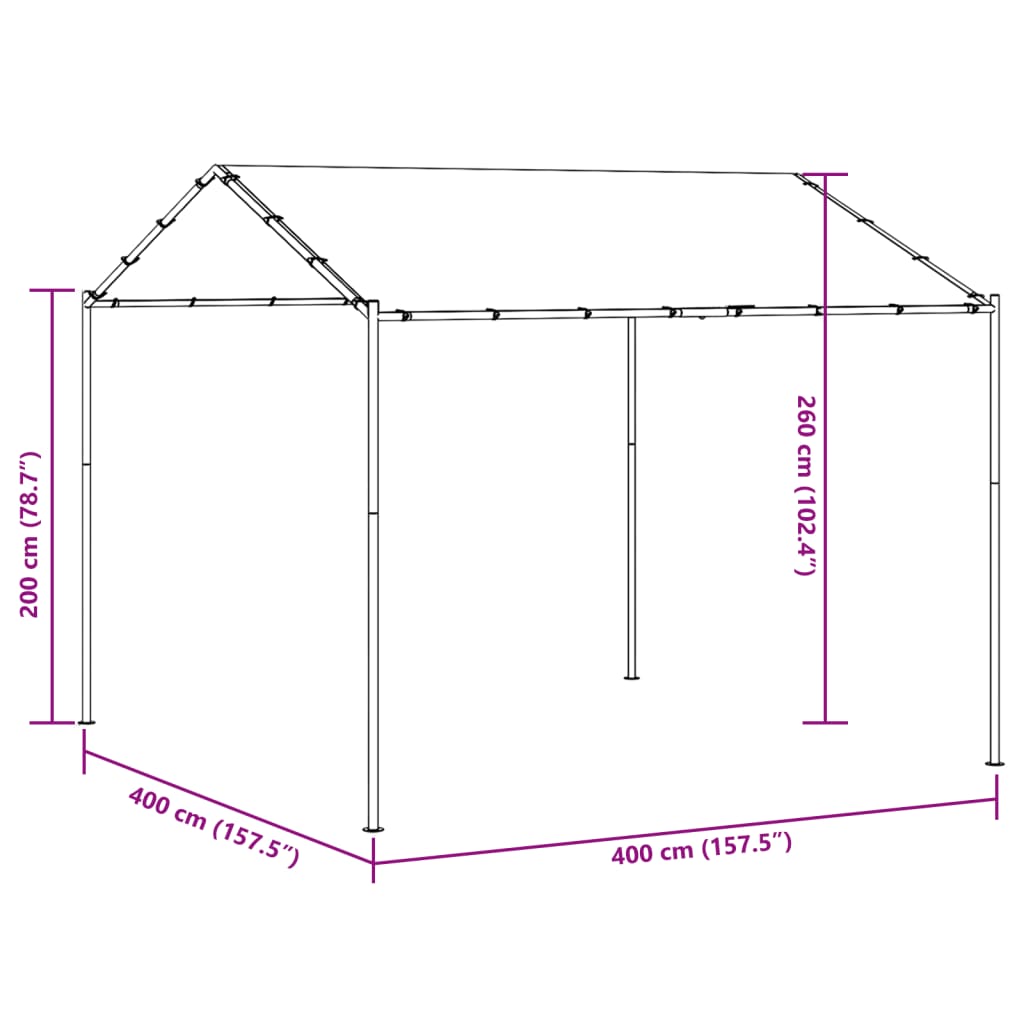 Tenda com toldo 4x4 m aço e tecido antracite