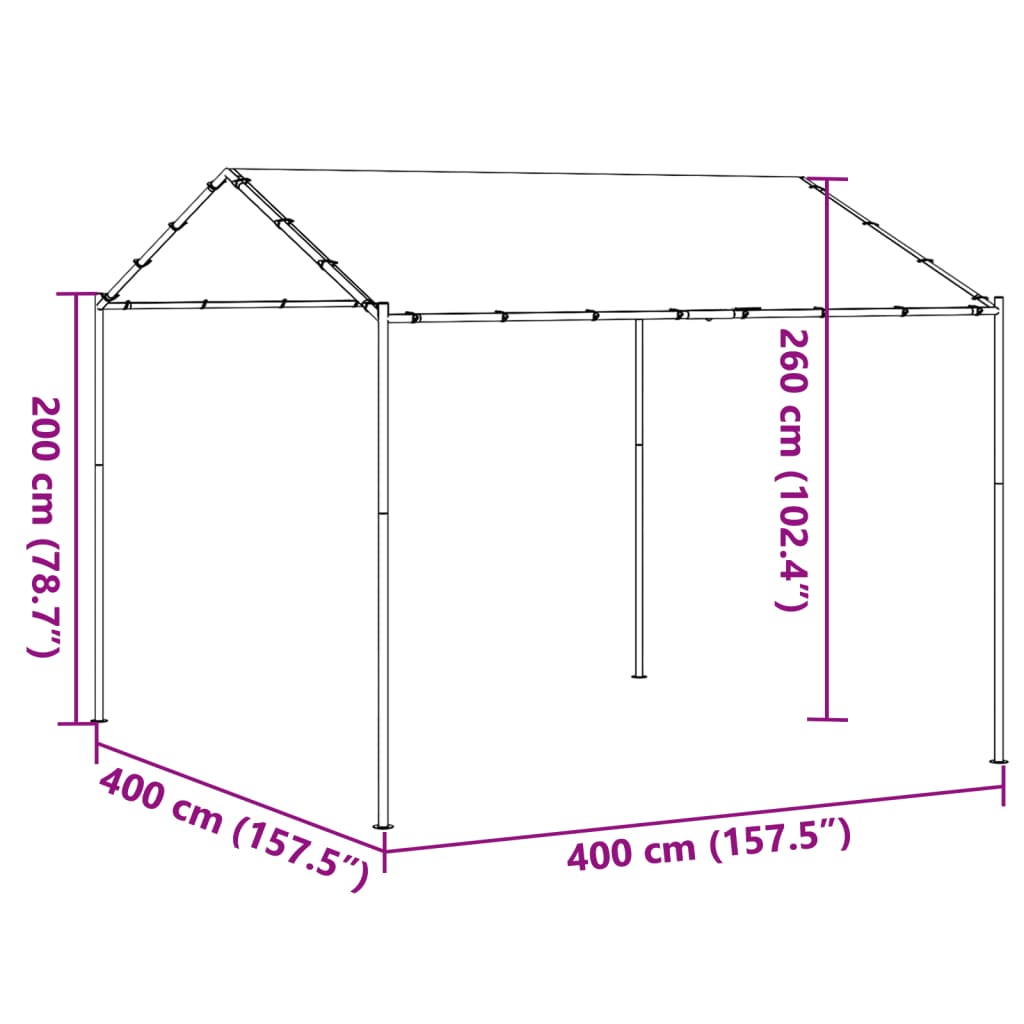 Tenda com toldo 4x4 m aço e tecido bege