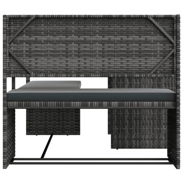 Sofá de jardim forma de L c/ mesa e almofadões vime PE cinzento