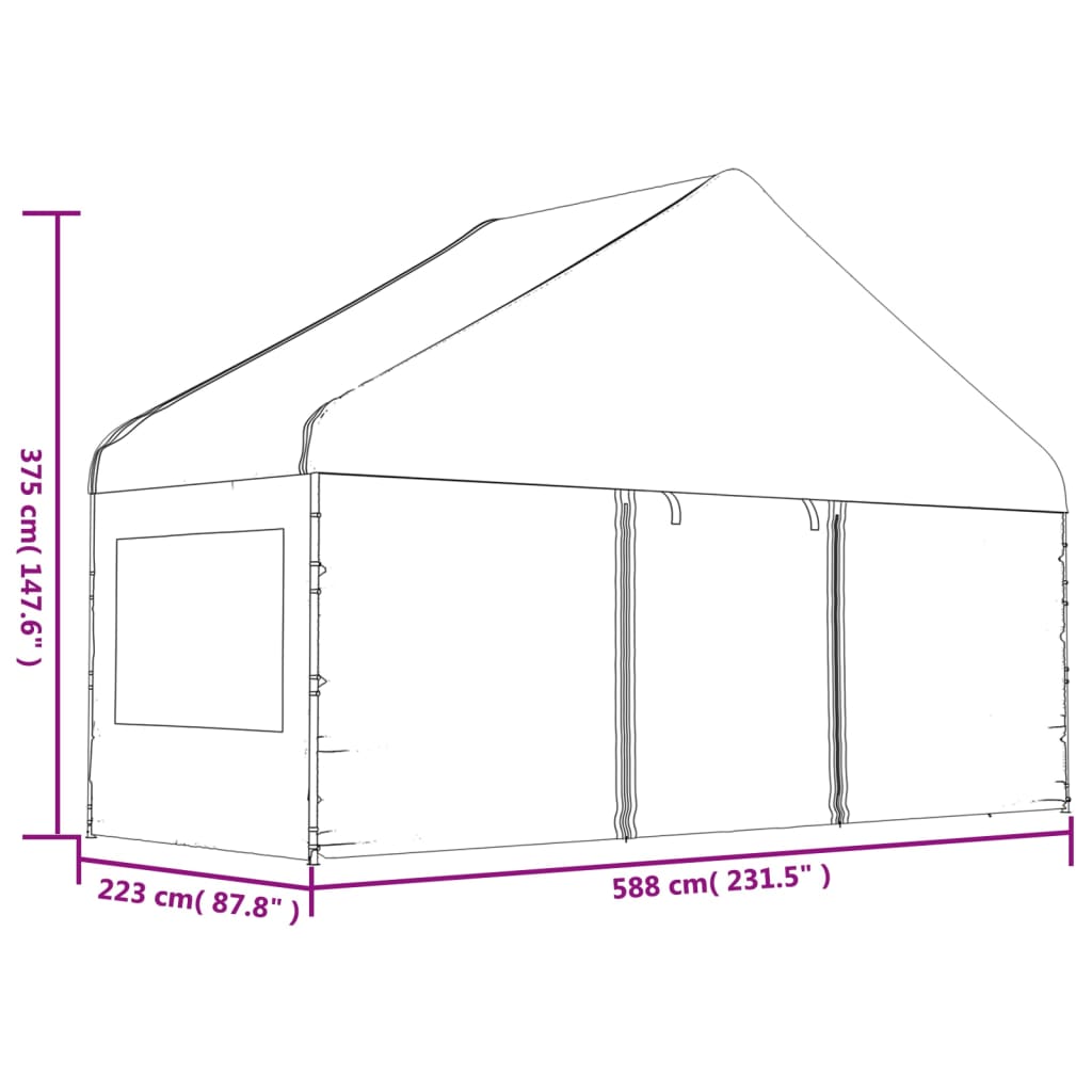 Gazebo com telhado 5,88x2,23x3,75 m polietileno branco