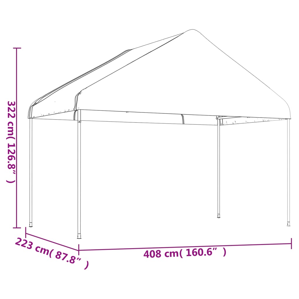 vidaXL Gazebo com telhado 4,08x2,23x3,22 m polietileno branco