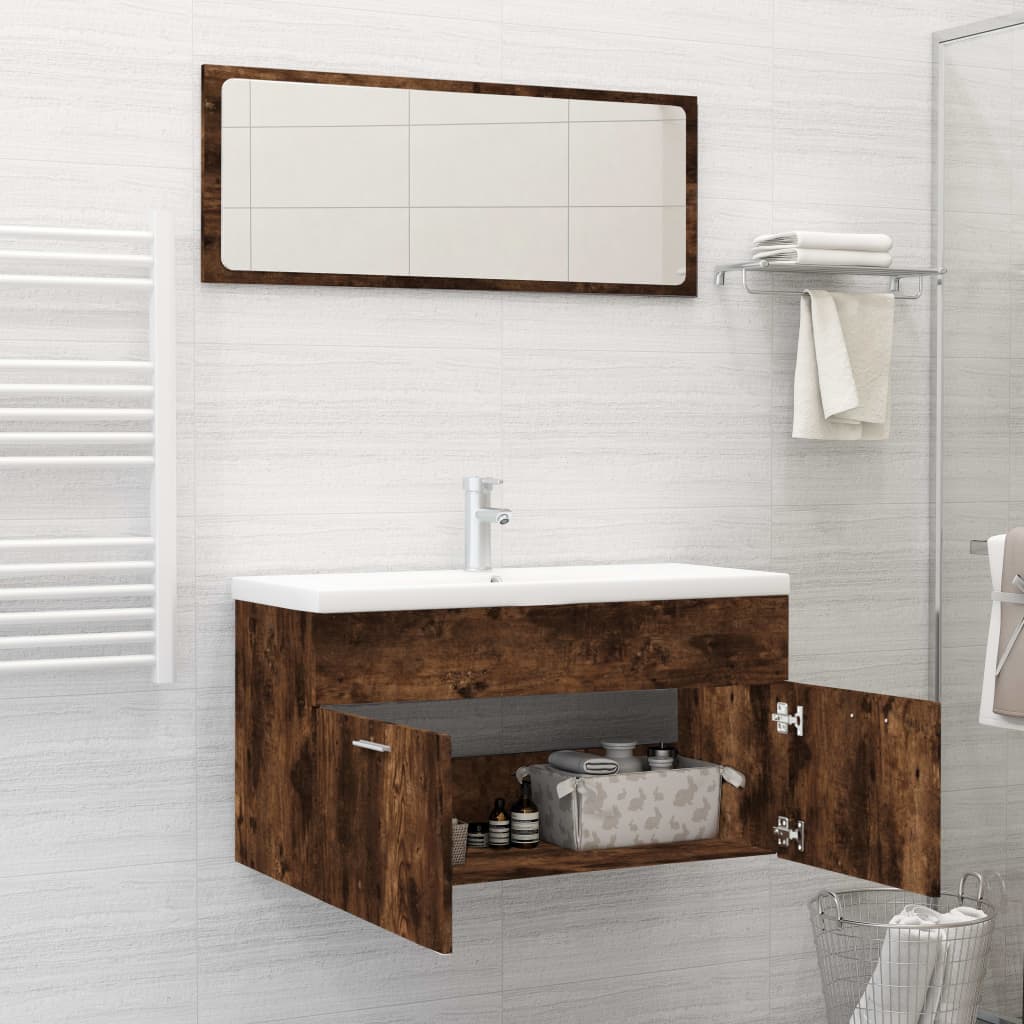 2 pcs set. bathroom furniture derived from wood smoked color